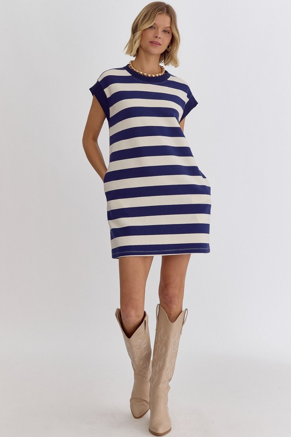 Navy and White Striped Dress