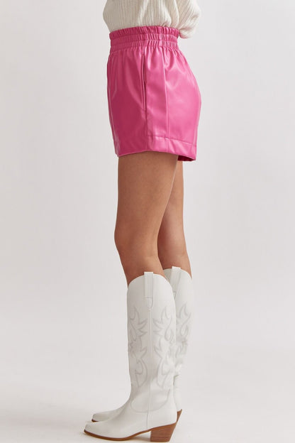 Hot Pink Faux Leather High Waisted Shorts