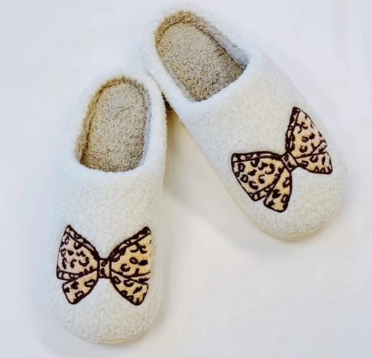 Cozy Cheetah Bow Slippers