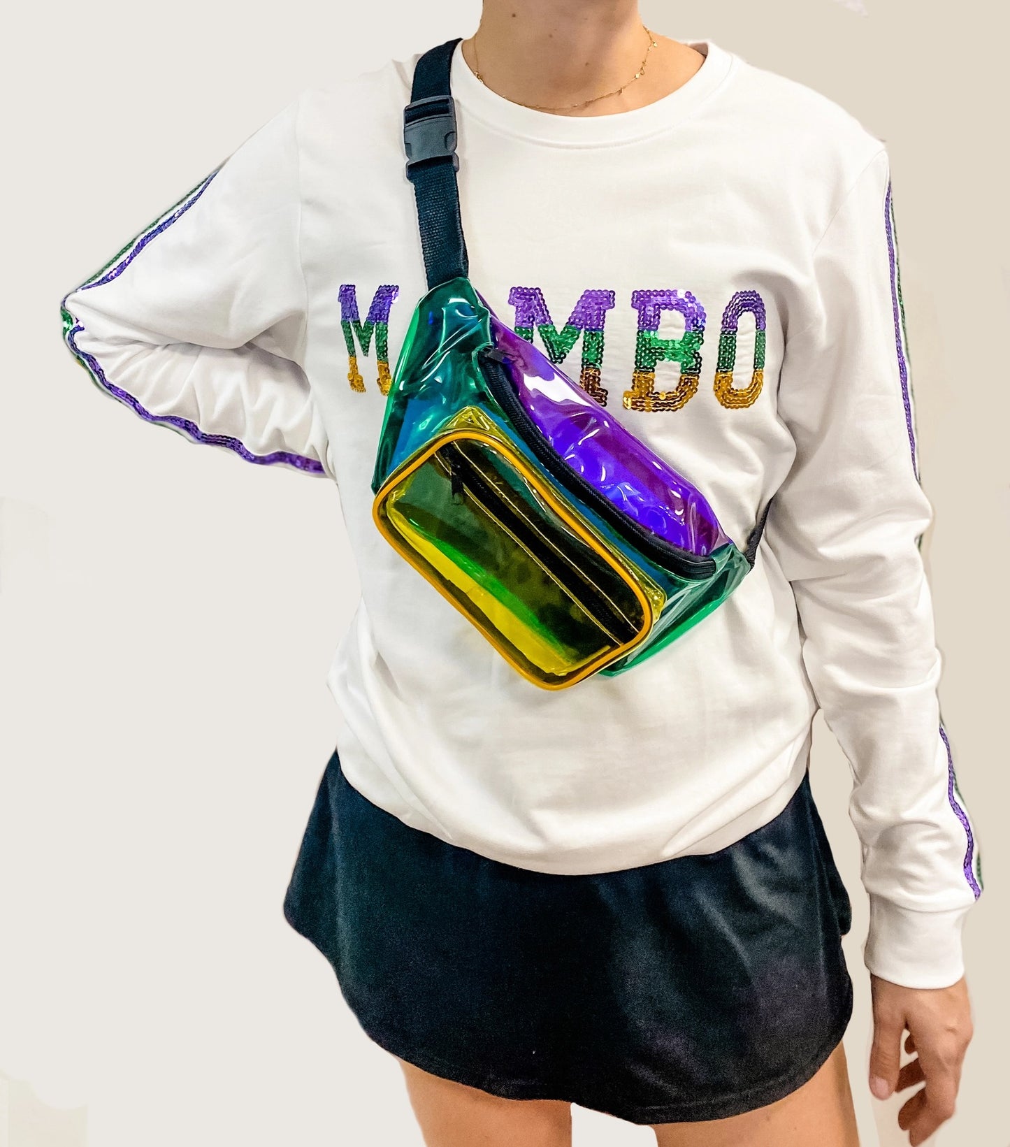 Color Block Purple Green and Gold Sling Bag