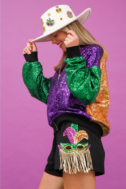 Mardi Gras Sequin Mask Shorts