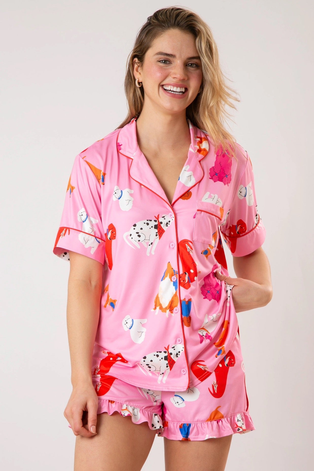 Puppy Dog Short Sleeve Button Down Pajama Top