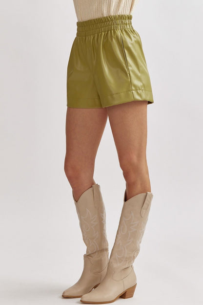 Avocado Faux Leather High Waisted Shorts