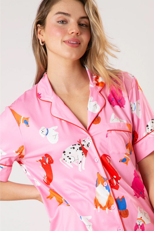 Puppy Dog Short Sleeve Button Down Pajama Top