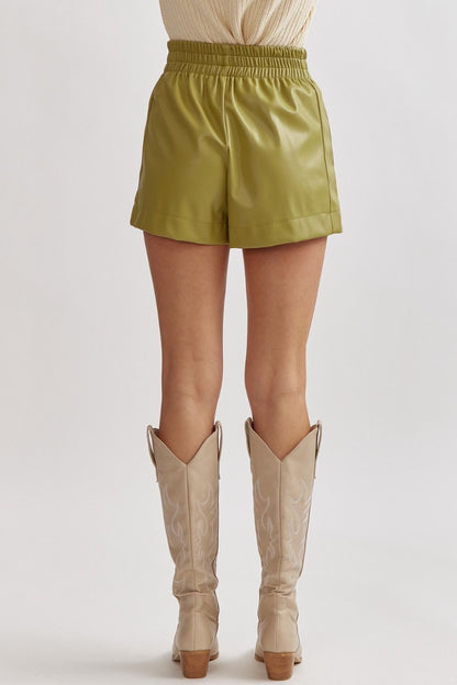 Avocado Faux Leather High Waisted Shorts