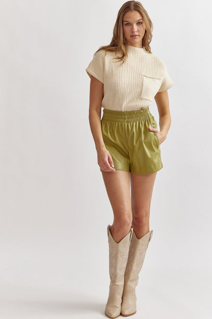 Avocado Faux Leather High Waisted Shorts