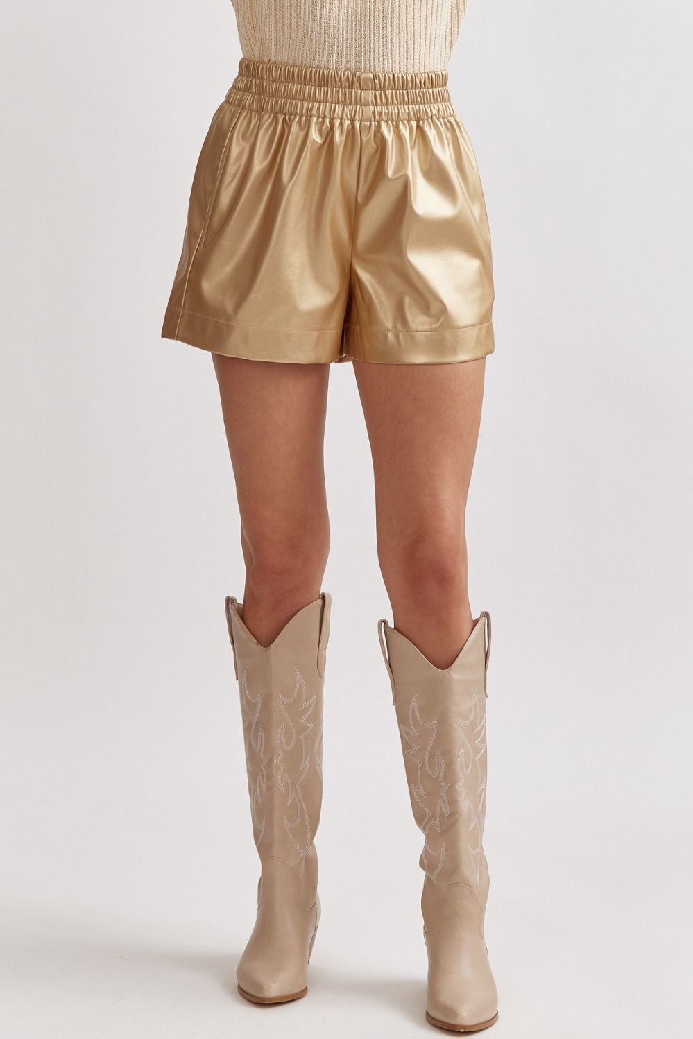 Gold Faux Leather High Waisted Shorts