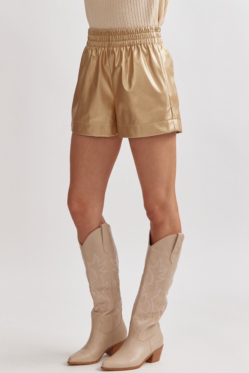 Gold Faux Leather High Waisted Shorts