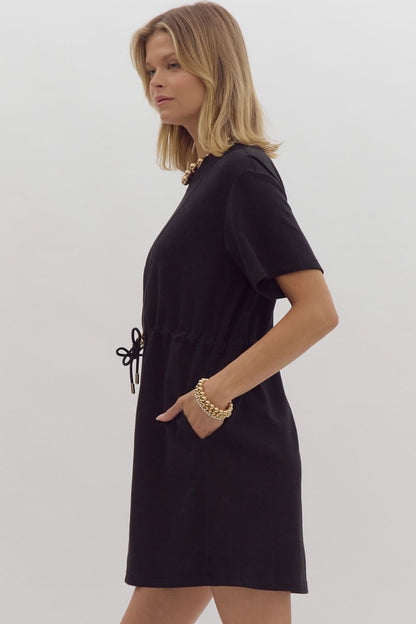 Black Drawstring Waist Dress