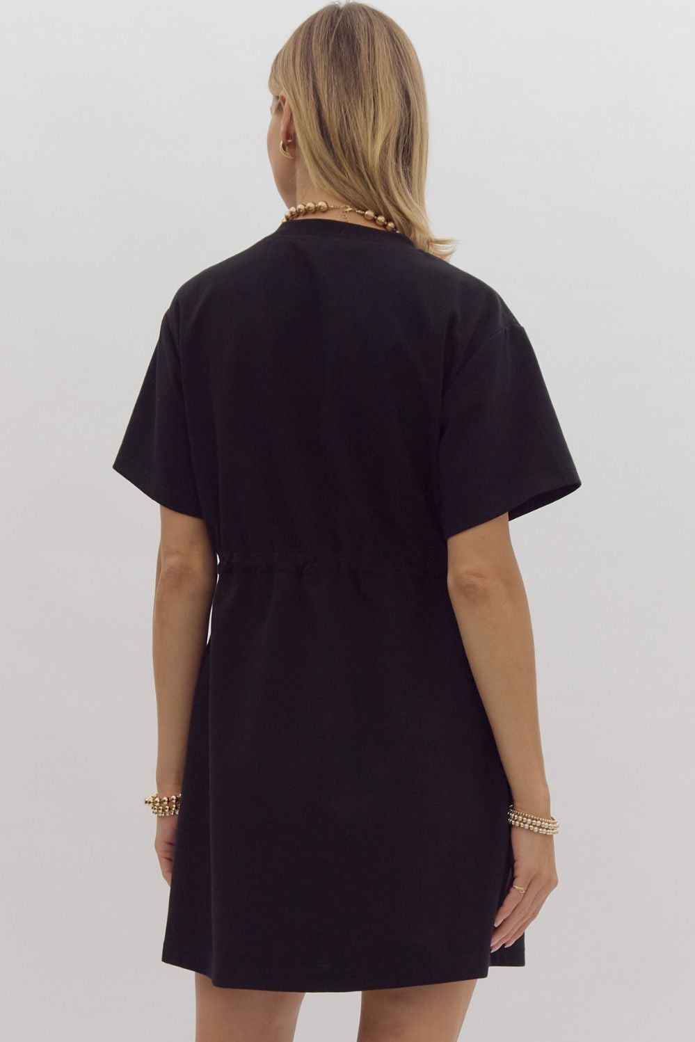 Black Drawstring Waist Dress