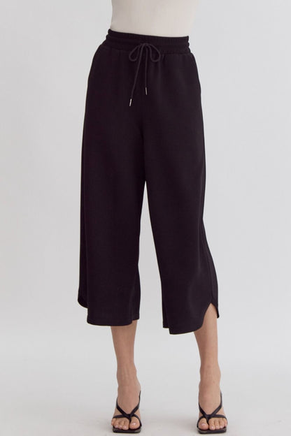 Black Textured Cropped Pants