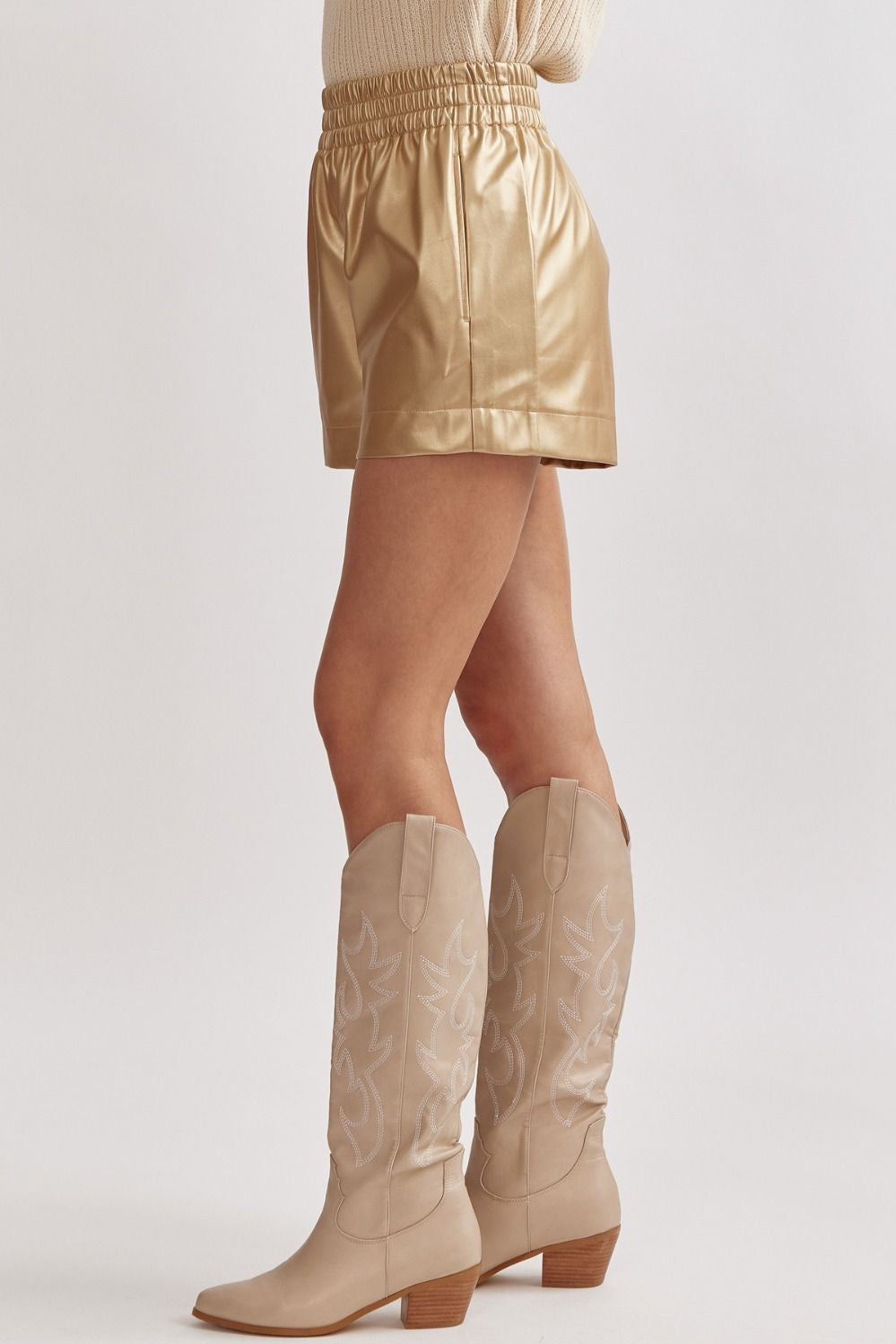 Gold Faux Leather High Waisted Shorts