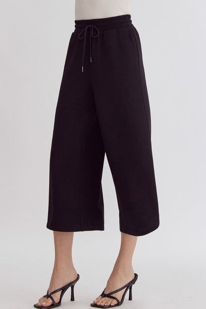 Black Textured Cropped Pants