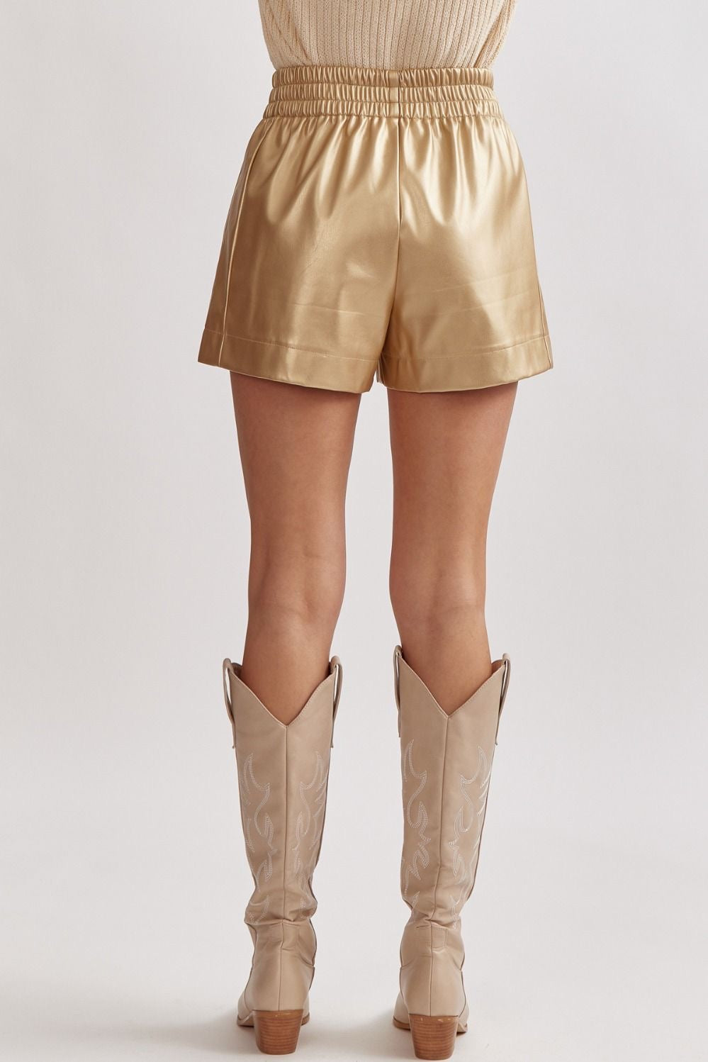 Gold Faux Leather High Waisted Shorts