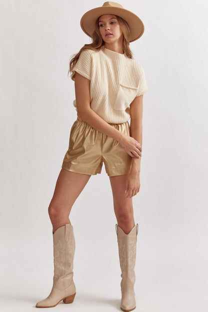 Gold Faux Leather High Waisted Shorts