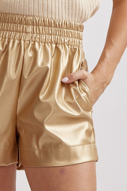 Gold Faux Leather High Waisted Shorts