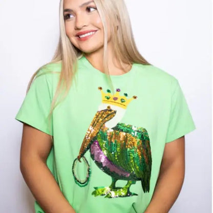 PRE ORDER Mardi Gras Pelican Sequin Tee