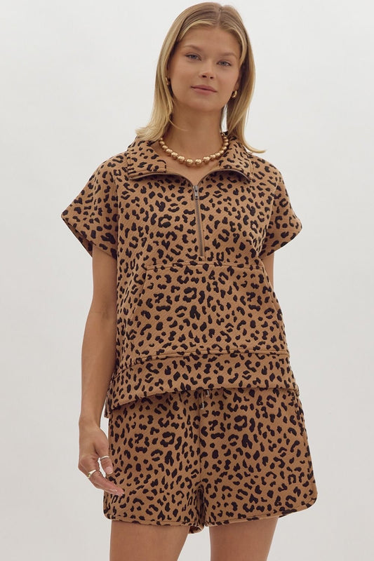 Animal Print Half Zip Top