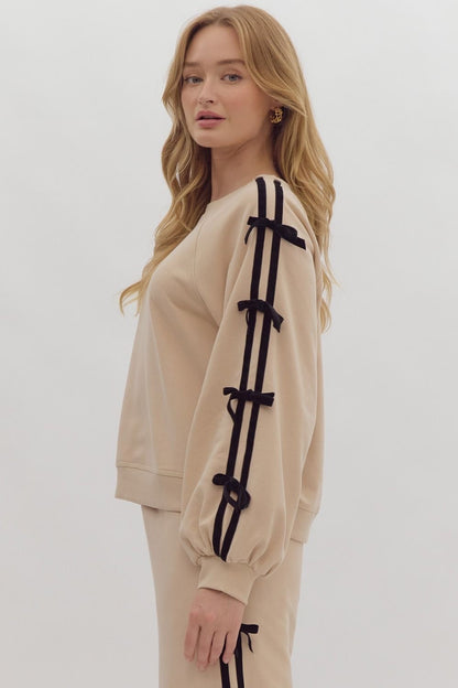 Sand Long Sleeve Bow Sweatshirt