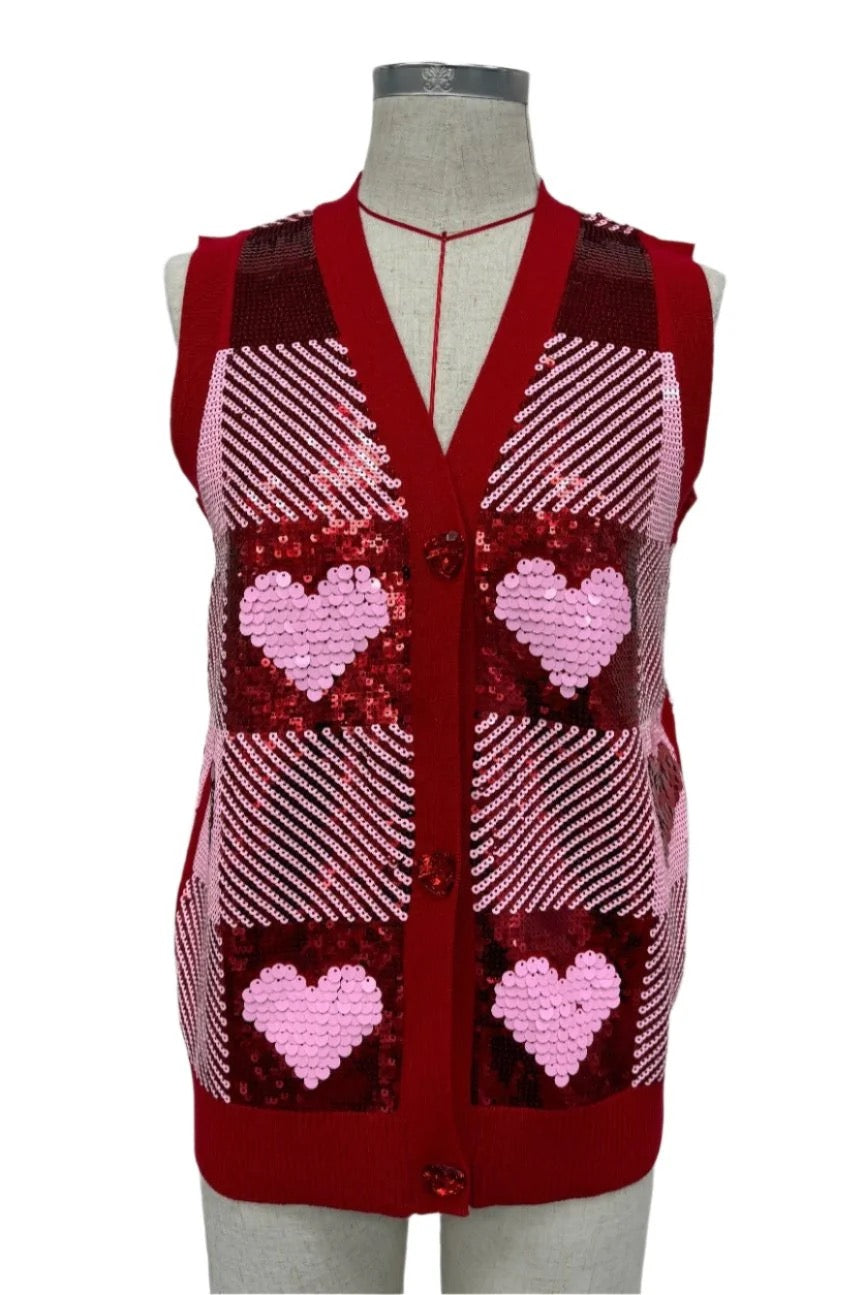 PRE-ORDER Brianna Cannon Sequin Hearts Plaid Vest