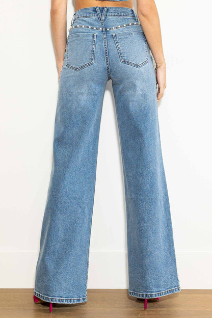 High Waisted Pearl Studded Jeans