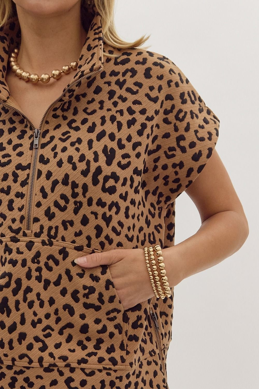 Animal Print Half Zip Top