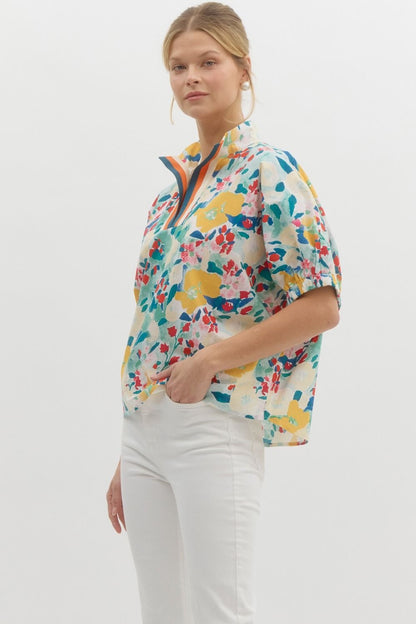 Floral Print Dolman Sleeve Pullover Top