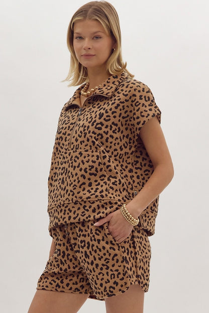 Animal Print Half Zip Top