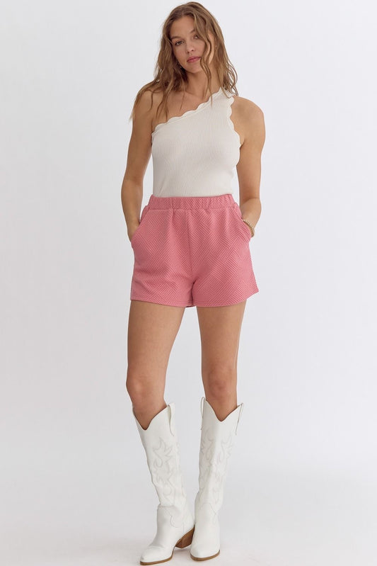 Coral Pink Textured Shorts