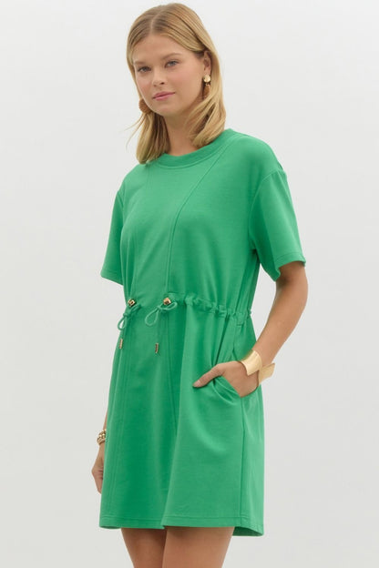 Green Drawstring Waist Dress