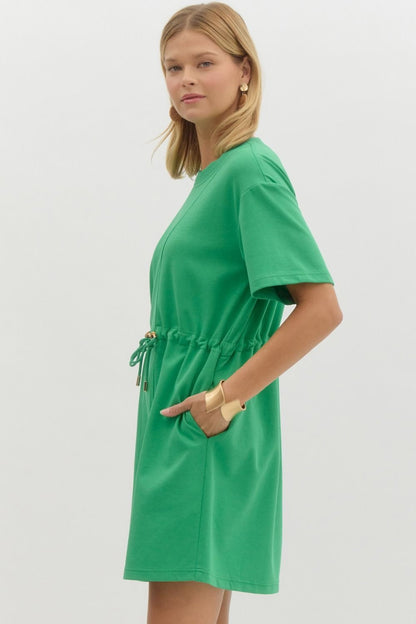 Green Drawstring Waist Dress