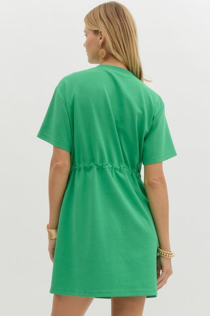 Green Drawstring Waist Dress