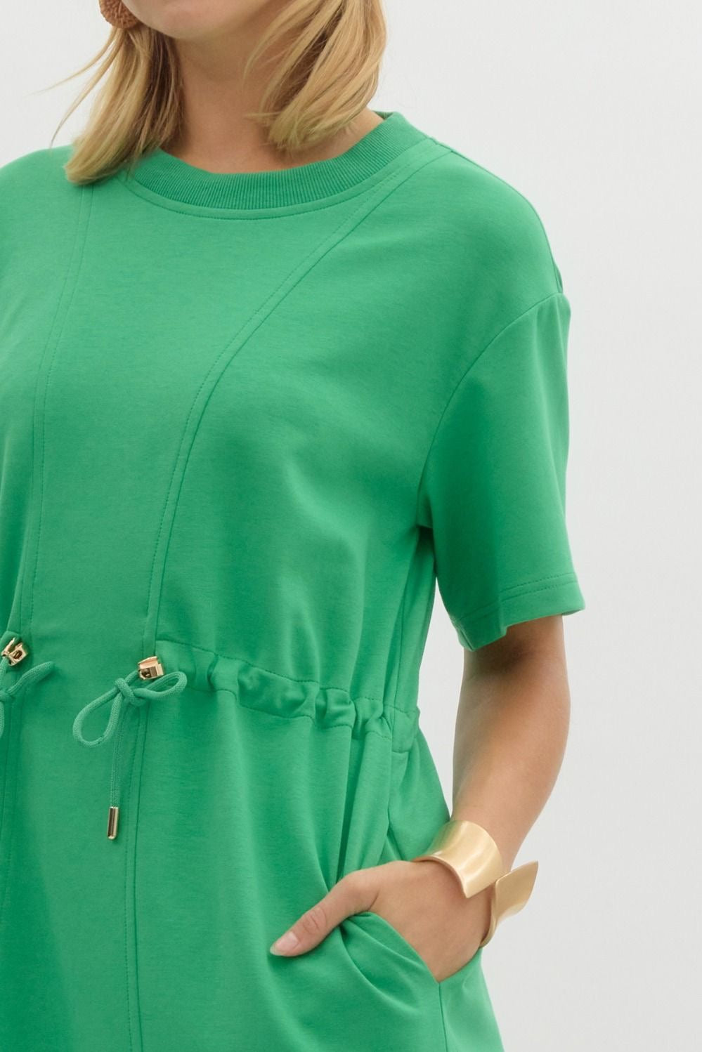 Green Drawstring Waist Dress