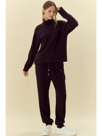 Black Ribbed Turtleneck and Jogger Set