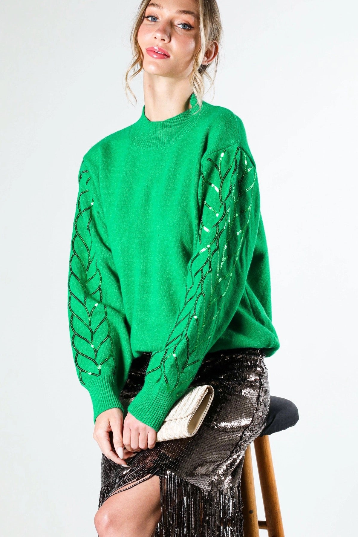 Green Sequin Detail Sweater