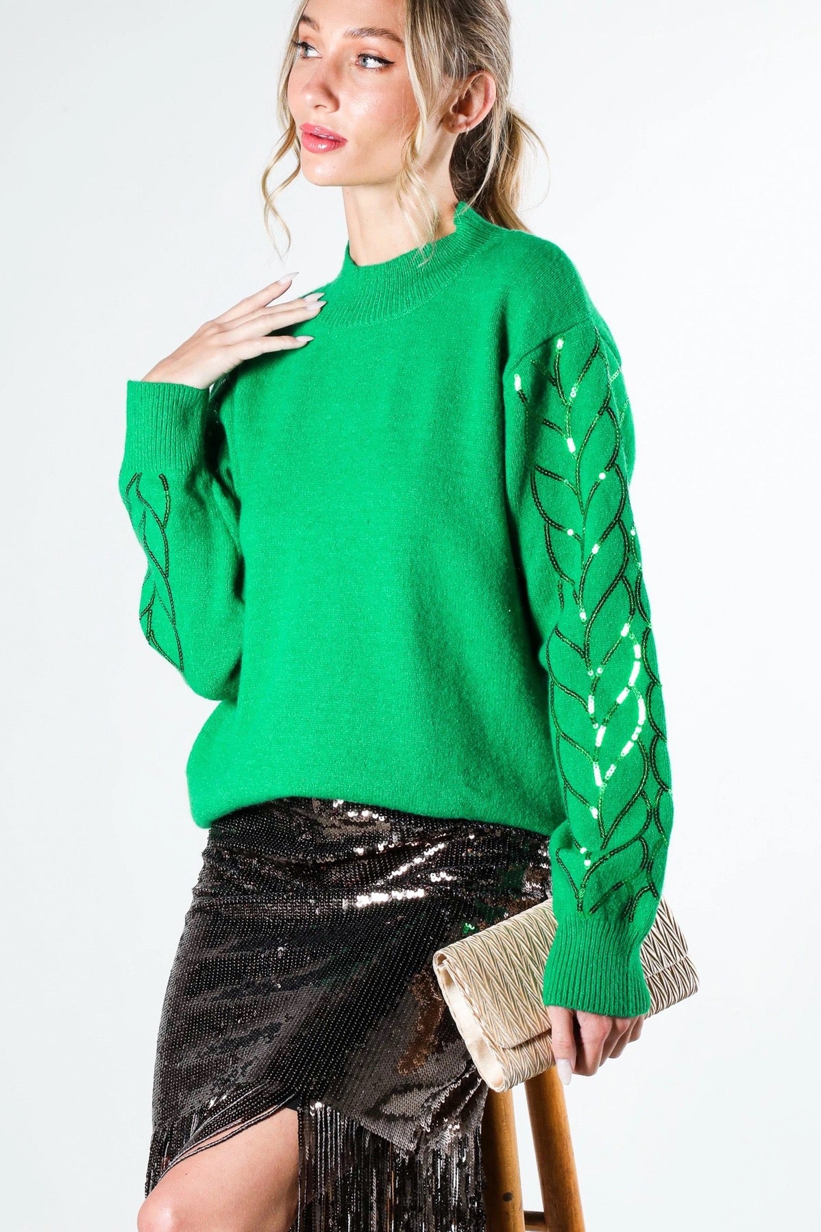 Green Sequin Detail Sweater