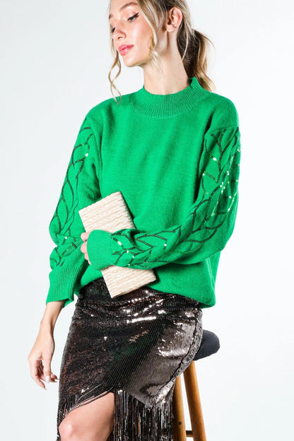 Green Sequin Detail Sweater