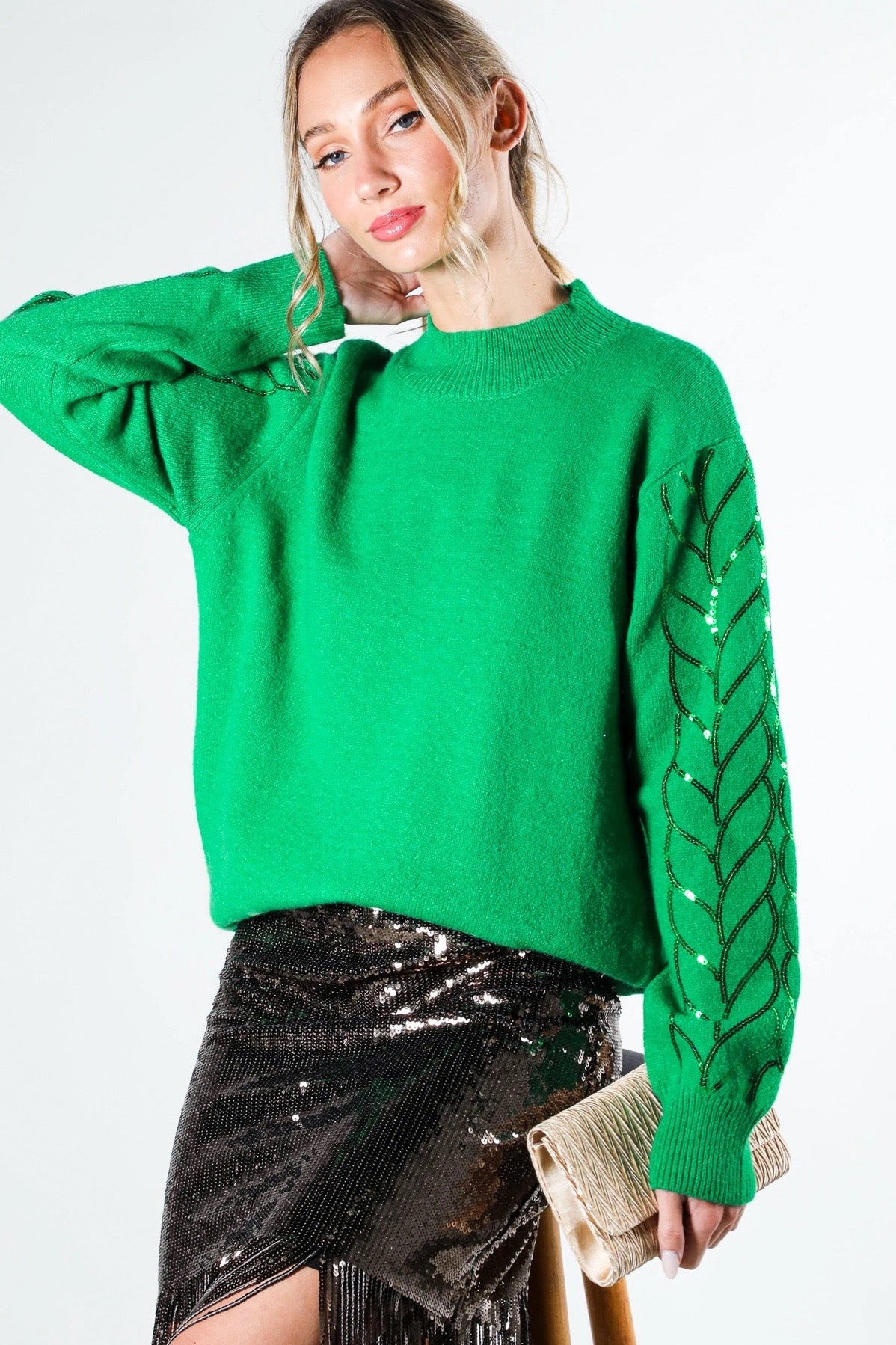 Green Sequin Detail Sweater