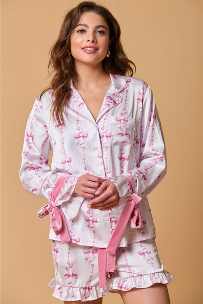 Bow Sleeve Button Down Pajama Top