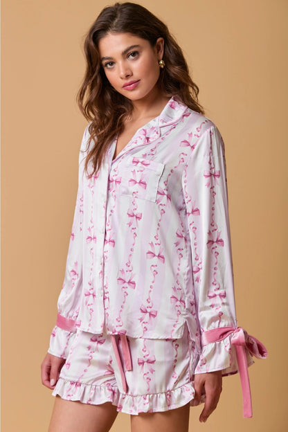 Bow Sleeve Button Down Pajama Top