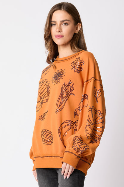 Orange Sequin Thanksgiving Icon Sweatshirt