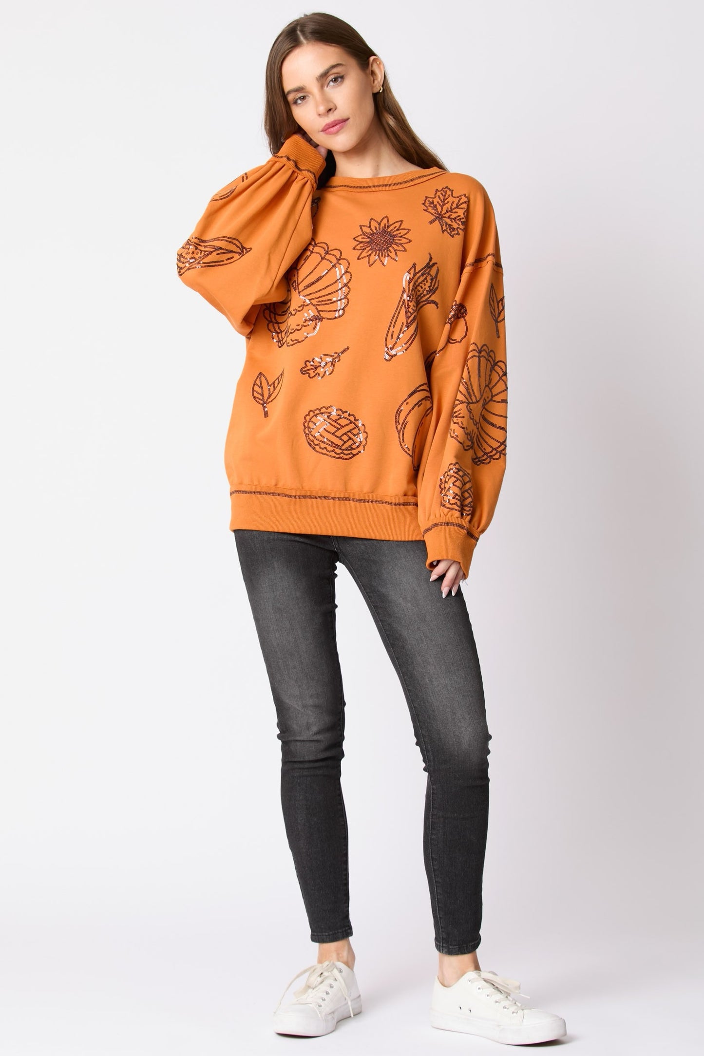 Orange Sequin Thanksgiving Icon Sweatshirt