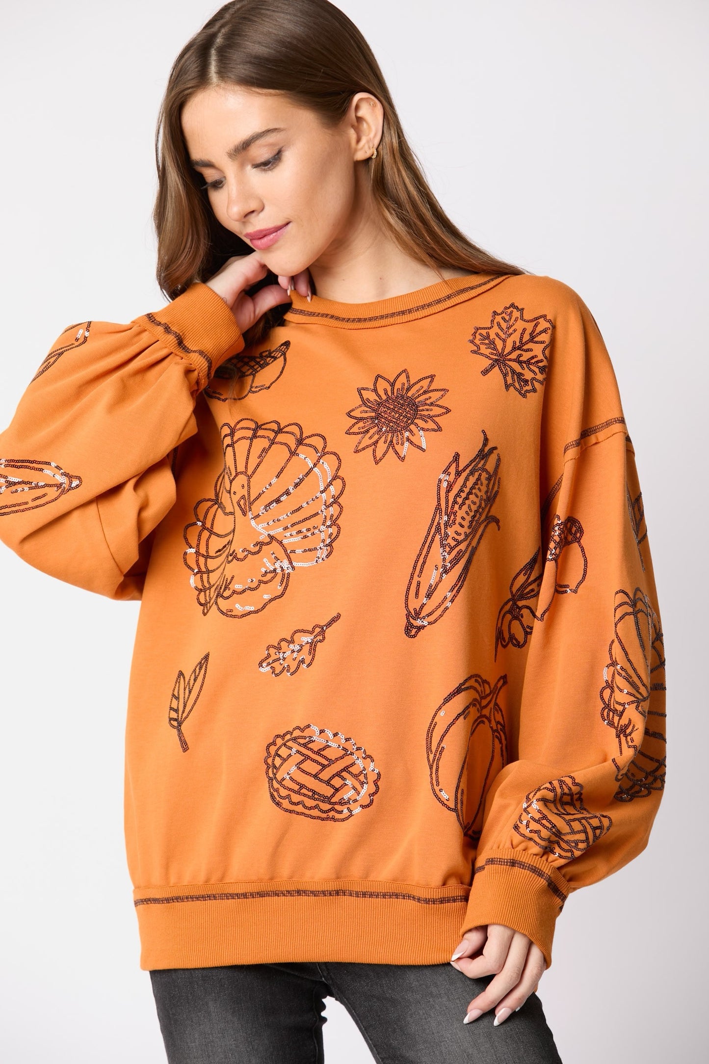 Orange Sequin Thanksgiving Icon Sweatshirt