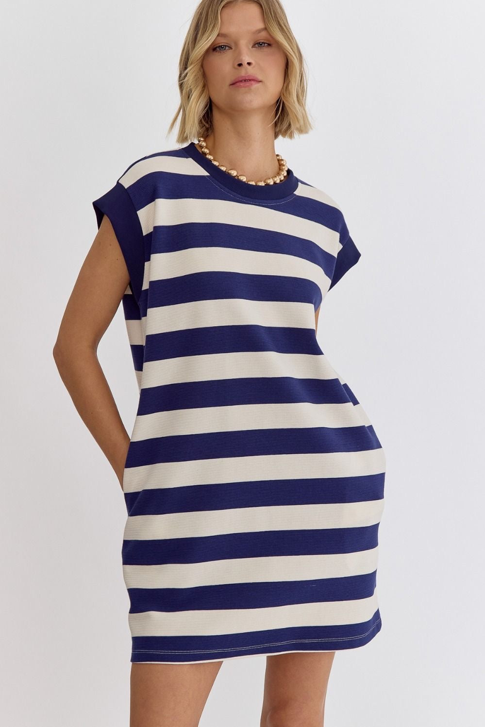 Navy and White Striped Dress