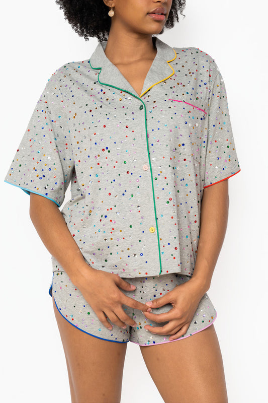 Queen of Sparkles Grey Rhinestone Pajama Top