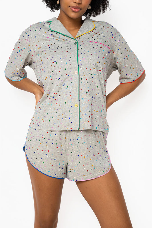 Queen of Sparkles Grey Rhinestone Pajama Shorts