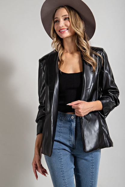 Black Faux Leather Blazer