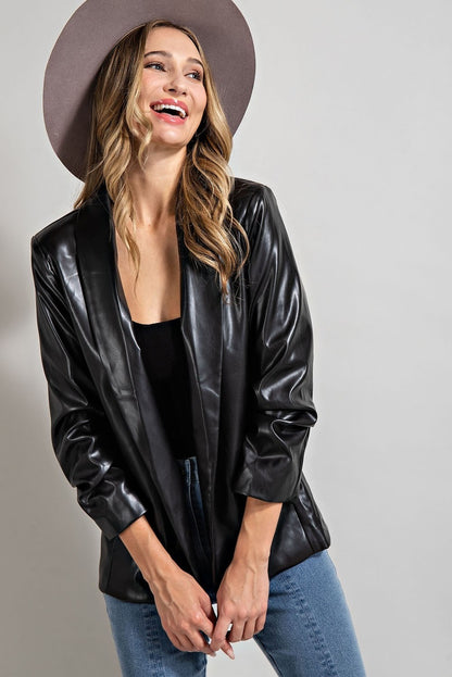 Black Faux Leather Blazer