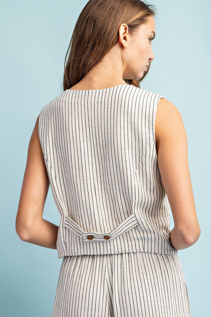 Pinstriped Button Down Vest Top