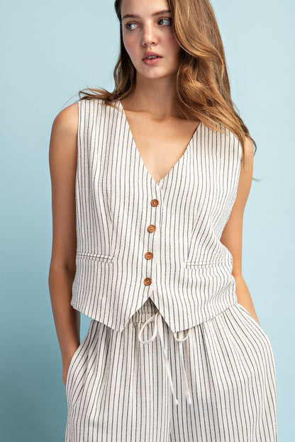 Pinstriped Button Down Vest Top